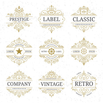 Vintage luxury logo template set with flourishes elegant lines