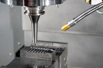 The  CNC  milling machine cutting  the mold parts by solid ball  end-mill tool type. The...