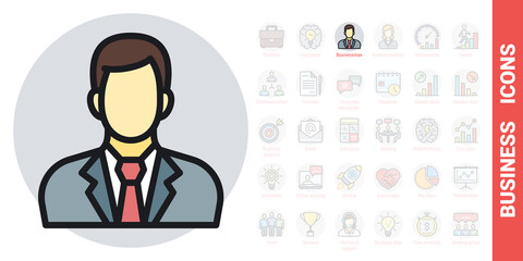 Businessman or business man icon. Man in business suit with tie. Simple color version from business series icons