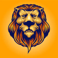 Cool Head Lion Logo Vector illustrations for your work Logo, mascot merchandise t-shirt, stickers and Label designs, poster, greeting cards advertising business company or brands.