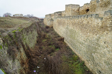 Fototapeta na wymiar Protective ramparts of the Akkerman fortress in Belgorod Dnestrovsky.