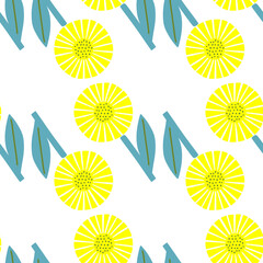 Isolated seamless pattern with bright geometric flowers shapes. White background. Bloom nature print.