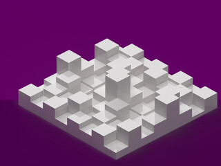 Abstract cuboid shaped buildings in a modern city on purple background. Business concept for architecture chart