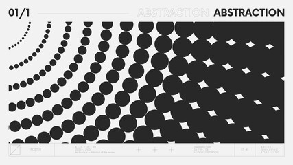 Abstract modern geometric banner with simple shapes in black and white colors, graphic composition design vector background, flying circles in perspective