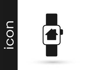 Black Smart home with smart watch icon isolated on white background. Remote control. Vector