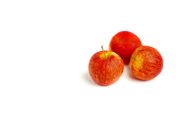 Whole red, yellow apples cutout on isolated white background. This juicy healthy fruit is very tasty and has natural vitamin with antioxidant nutrition. Eat as health and diet food.