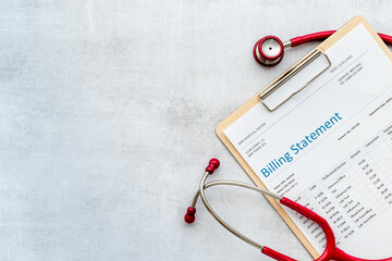 Bill from the doctor with stethoscope. Payment for hospital service