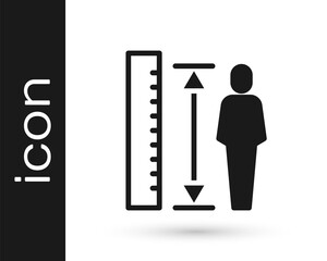 Black Measuring height body icon isolated on white background. Vector