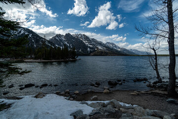 The view of the Grand Teton Mountain Range from the Grand Teton National Park in Moose, Wyoming in...