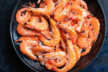 shrimp spicy prawn seafood meal vegetarian food pescetarian diet Cooking snack copy space food background rustic top view 