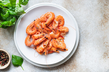 shrimp spicy prawn seafood meal vegetarian food pescetarian diet Cooking snack copy space food background rustic top view 