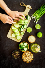 Green vegetables and chickpea in bowl for healthy vegan dinner