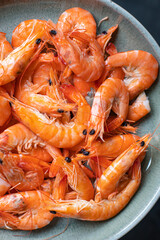 shrimp spicy prawn seafood meal vegetarian food pescetarian diet Cooking snack copy space food background rustic top view 
