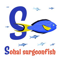 Sea Animals Alphabet. ABC for children. Letter S