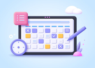 Concept of workflow organization, work planning, time managment, project management.  3d vector illustration.