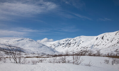Fototapeta na wymiar Sun, snow and great spring weather on Tosen mountain,Helgeland,Nordland county,Norway,scandinavia,Europe