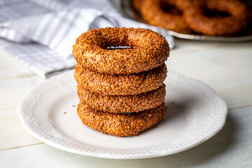 Turkish Bagel with sesame seeds. Turkish name; Kandil simidi