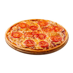 Isolated margherita pizza with tomato and cheese on the white background