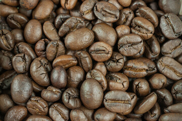 top view close up roasted coffee beans.