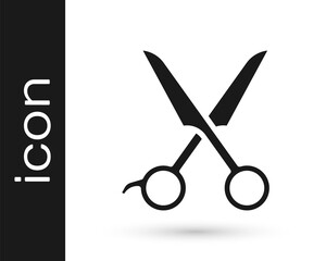Black Scissors hairdresser icon isolated on white background. Hairdresser, fashion salon and barber sign. Barbershop symbol. Vector