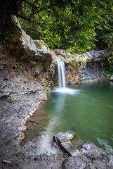 Autumn landscape. Cascades of small waterfalls of the mountain river. Jane River. Krasnodar...
