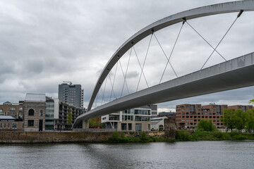 view of the Hoge Brug pedestrian bridge over the river Maas in Maastricht