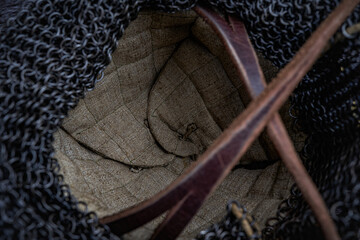 Inside view of inverted protective iron helmet