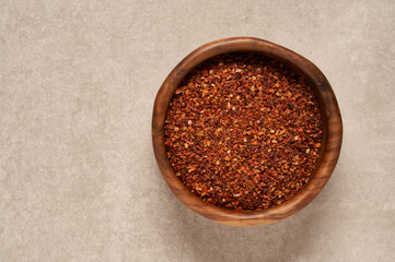  dried tomato on wooden bowl overhead