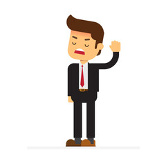 Angry strict boss standing and rejecting something with stop hand gesture