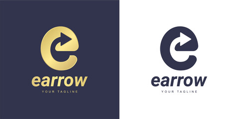 Letter e logo with a minimalist "arrow" and "direction" concept