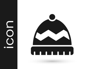 Fototapeta premium Black Winter hat icon isolated on white background. Vector