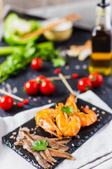 anchovy and shrimp with tomato and fresh herbs