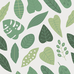 Seamless vector pattern with tropical leaves. Tropical, exotic plant drawing. Botanical wrapping paper, textile, background flat design.