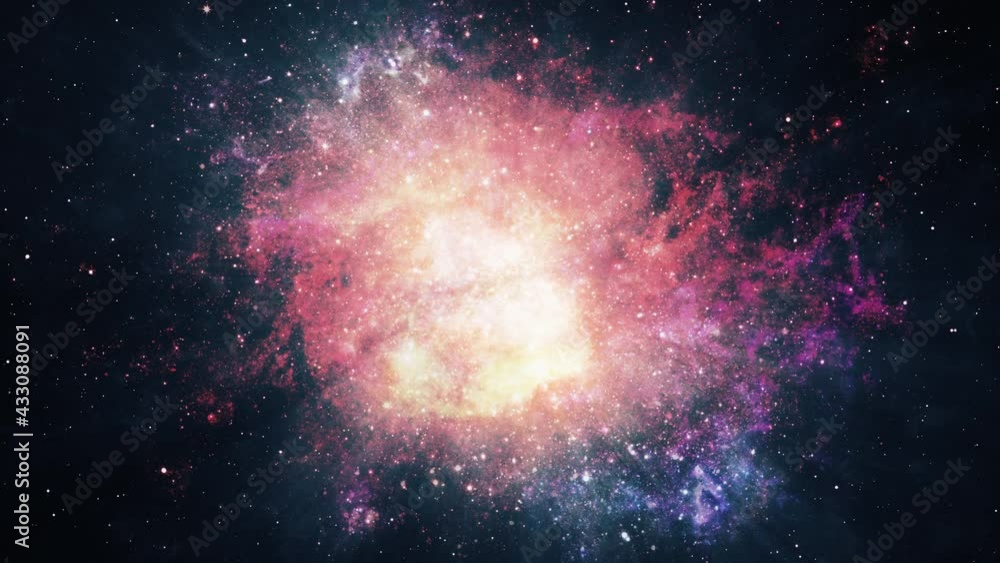 Aufkleber space travel through star fields in supernova bursts light. 4k 3d render loop heavenly stellar explo