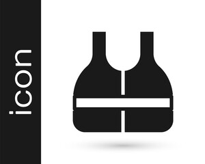 Black Life jacket icon isolated on white background. Life vest icon. Extreme sport. Sport equipment. Vector