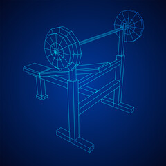 Barbell with weights. Gym equipment. Bodybuilding, powerlifting, fitness concept. Wireframe low poly mesh vector illustration.