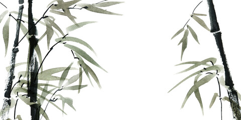 Watercolor bamboo with leaves - obrazy, fototapety, plakaty