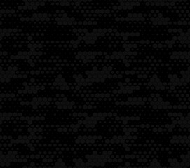 Black camouflage texture, seamless vector background. Fashionable pattern. 