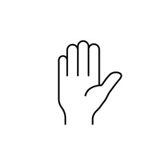 Hand of a human stop, palm. Stroke vector logo mono linear pictogram web graphics. Web Design, Mobile App. Eps10