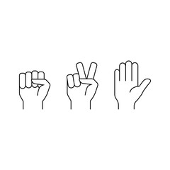 Rock, paper, scissors, vector illustration. Outline symbol collection.