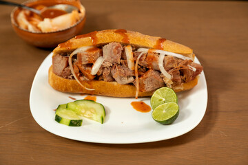 Drowned pork cake with sauce.