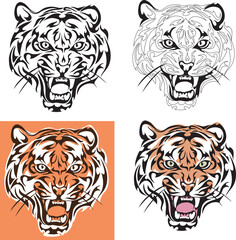 Portrait of a tiger in a linear image and in different colors, stylized