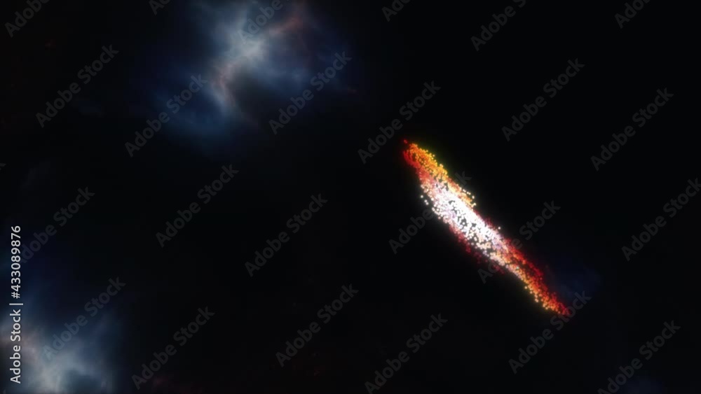 Aufkleber abstract many glowing particles moving and transform into spiral galaxy turning over dark background