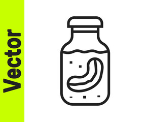 Black line Sea cucumber in jar icon isolated on white background. Marine food. Vector