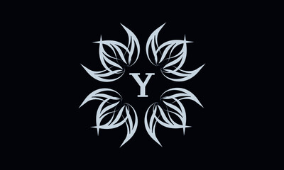 Vintage exquisite floral monogram with the letter Y as a sign of business, boutique, shop, cafe, hotel, etc. Gray sign on a dark background