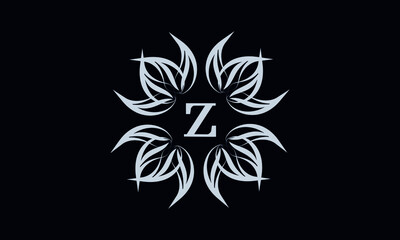 Vintage exquisite floral monogram with the letter Z as a sign of business, boutique, shop, cafe, hotel, etc. Gray sign on a dark background