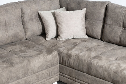 Closeup Shot Of A Brand New Dark Gray Sofa