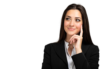 Fototapeta premium Young woman in a pensive expression, isolated on white