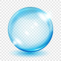 Fototapeta na wymiar Big translucent light blue sphere with glares and shadows on transparent background. Transparency only in vector format