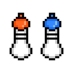Fototapeta premium Set of two salt, sugar, spice, pepper shakers , pixel art icon isolated on white background. 8 bit cooking kitchen equipment. Food preparation utensil. Old school vintage retro 80s-90s game graphics.